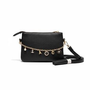 Calin Collection Black Vegan Leather Crossbody Wristlet with Gold Charms